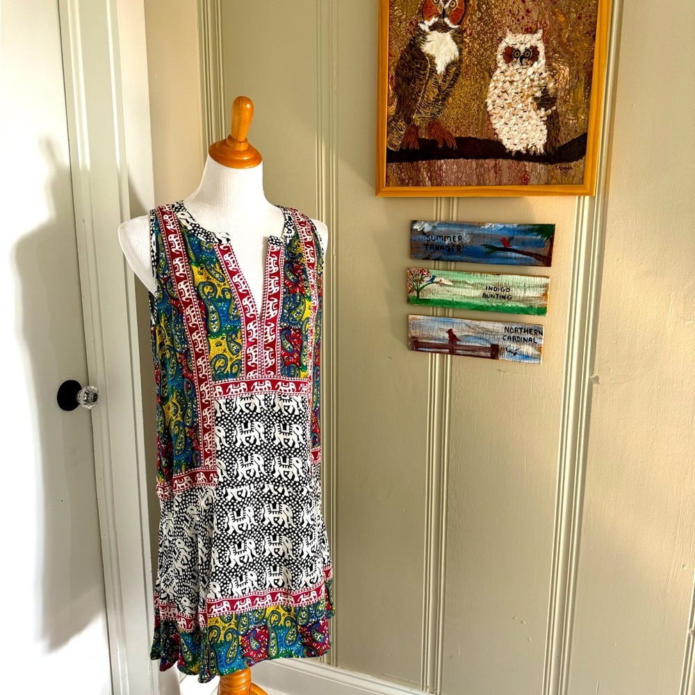 Tolani silk dress with elephants and colorful print
